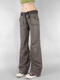 Retro Lace Up Low Rise Pants
