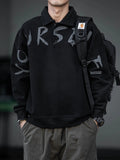 Oversized Letter Print Black Polo Sweatshirt