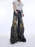 Y2K Streetwear Vintage Splicing Burr Edge Ripped Jeans