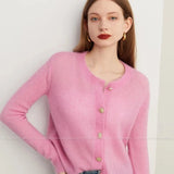 Women Pink French Knitted Button Cardigan