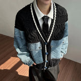 Lightweight Patchwork V-Neck Denim Cardigan