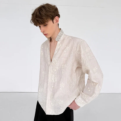 Luxury Pearl Patchwork Long Sleeve Shirt