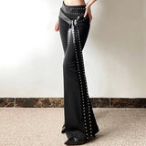 Women Solid High Waist Flare Leather Pants