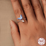 Women Adjustable Blue Enamel Butterfly Ring