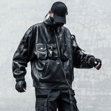 Patchwork Tactical Function PU Leather Jacket