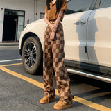Brown Plaid High-waist Women's Pants