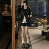 Retro Black PU Long Sleeve Leather Jacket
