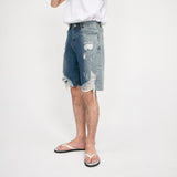 Gradient Ripped Washed Denim Shorts