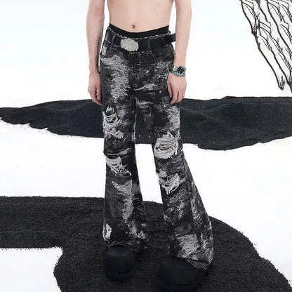 Wornout Broken Hole Design Bell Jeans