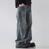 Retro Blue Korean Style Workwear Cargo Jeans