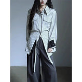 Elegant Vintage Striped Patchwork Blouses Shirt