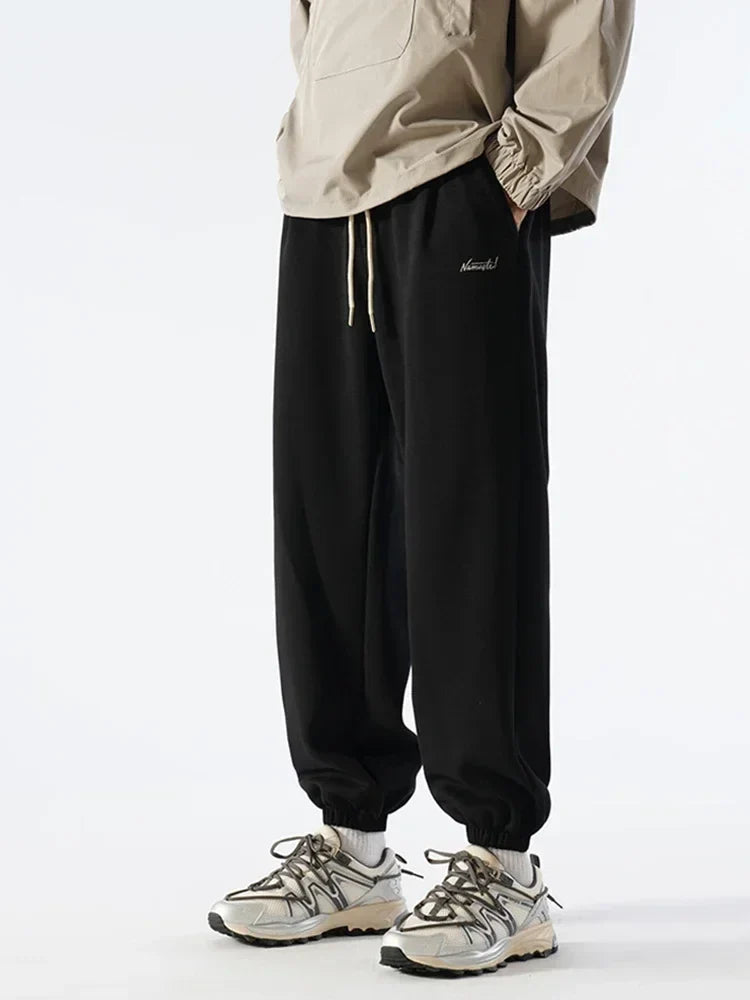Vintage Letter Embroidered Elastic Waist Sweatpants