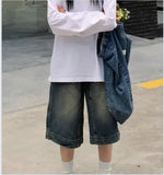 Vintage Washed Wide Leg Denim Short