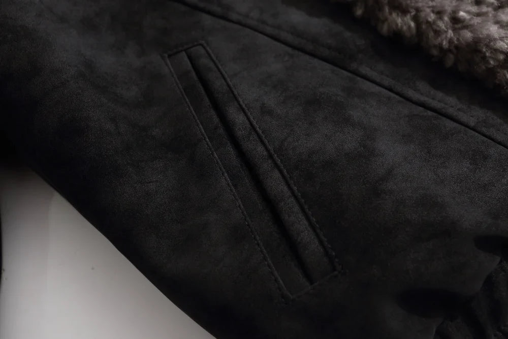 Retro High Street Spliced Fur Collar Zipper Jacket