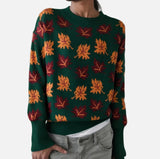 Streetwear Leaf Print Knit Cool Sweater