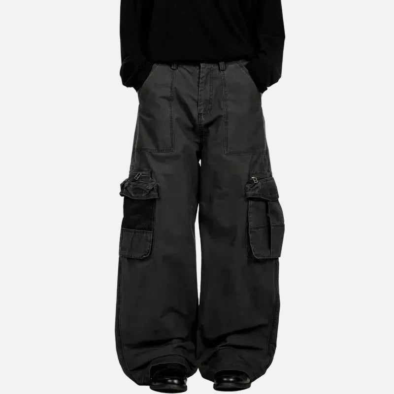 Retro Solid Color Wide Leg Cargo Pants