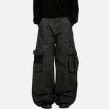 Retro Solid Color Wide Leg Cargo Pants