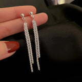 Trendy Chic Silver Tassel Long Earrings