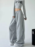 Women Retro Vintage High Waist Wide Leg Sweatpants