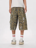 Trendy Vintage Camouflage Wide Leg Ripped Jorts