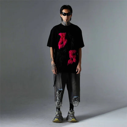 Edgy Cool Patchwork Fur T-Shirt