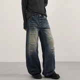 Patchwork Distressed Wide Leg Washing Denim Jeans