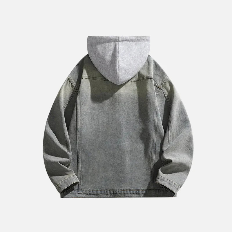 Solid Color Turn-Down Hooded Denim Jacket