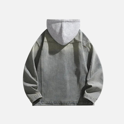 Solid Color Turn-Down Hooded Denim Jacket
