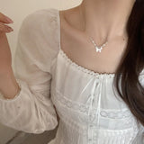 Elegant Sterling Silver Butterfly Pearl Necklace