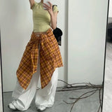Women Vintage White Striped Summer Baggy Sweatpants