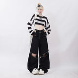 Black Cargo Zipper Design High Pants