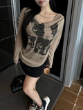Cat Graphic Print Long Sleeve T-Shirt