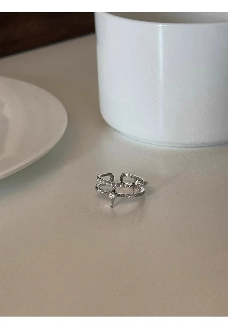 Romantic Pearl  Double Layer Star Ring