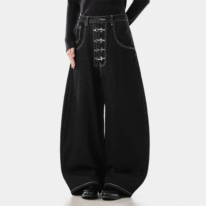 Y2K High Waist Buttoned Boot Cut Denim Jeans