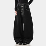 Y2K High Waist Buttoned Boot Cut Denim Jeans
