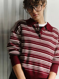 Streetwear Vintage Striped Knitted Polo Collar T-Shirt