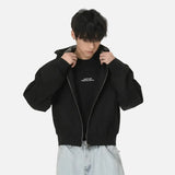 Chic Plaid Colorblock Double Zipper Hooded Sweatshirt