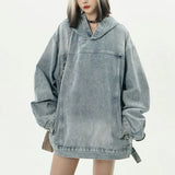 Casual Retro Washed Handsome Denim Hoodie