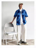 Y2K Street Style Navy Geometric Print Short Sleeve Shirt