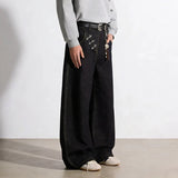 Unisex Black Loose Fit Wide Leg Jeans