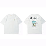 Oversize Japanese Kanji Letter Embroidered Drink T-Shirt