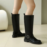 Retro Square High Heels Knee Leather Boots