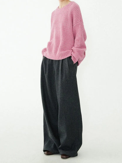 Chic Solid Gray Wide Leg Pants