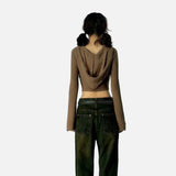 Y2K Butterfly Hole Knitted Zipper Crop Cardigan