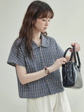 Woemn Streetwear Vintage Plaid Loose Summer Blouse Shirt