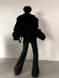 Streetwear Luxury Thick Black Faux Fur JAcket