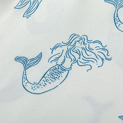 Mermaid Printed White Oversized Button-Up Shirt