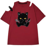 Red Punk Minimal Graphic American Style T-Shirt