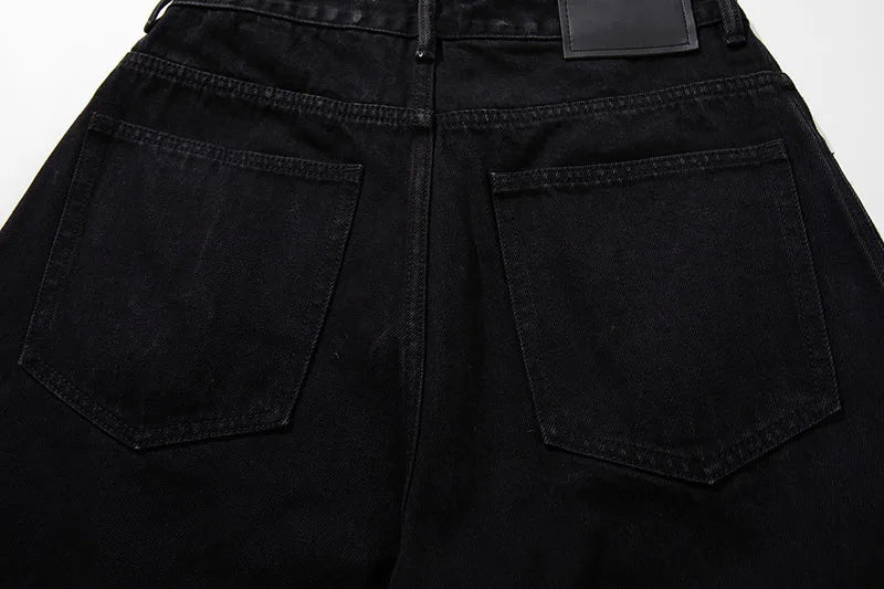 Trendy Leopard Patchwork Black Denim Jeans