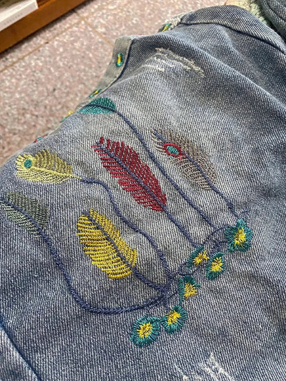 Flower Vintage Embroidery Denim Shorts